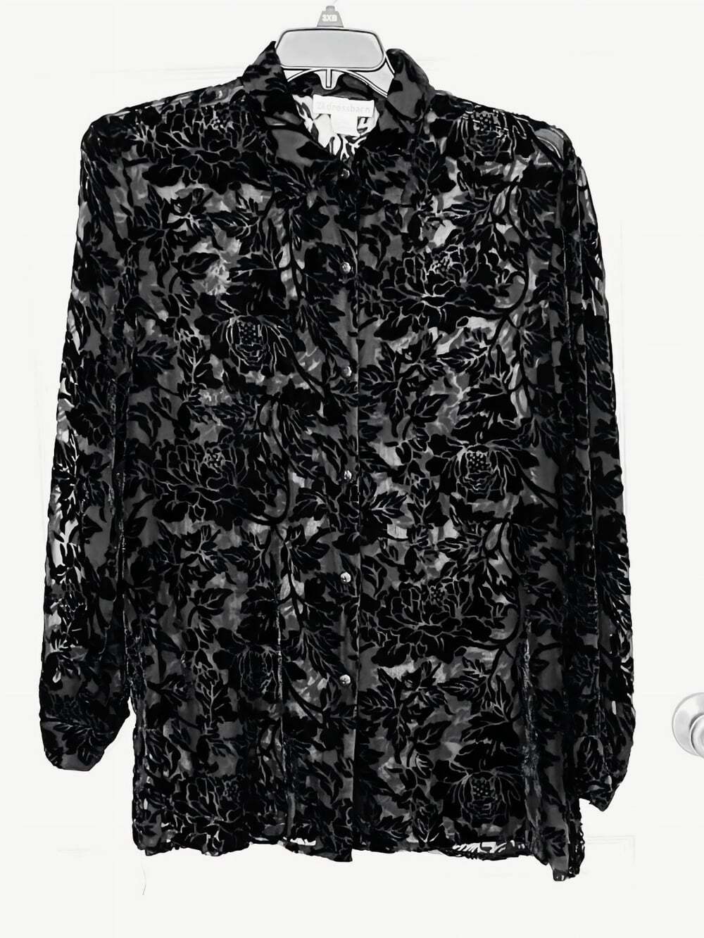 Sheer Velvet Burnout Top sz XL Whimsigoth Goth Fairy Grunge Button Up Side Slits